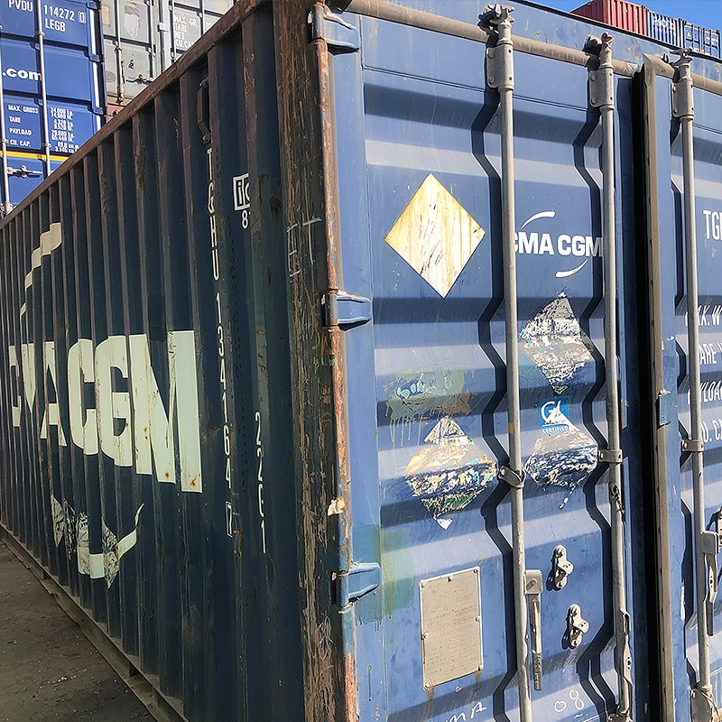 Contentor 20 pés usado azul CMA CGM exterior